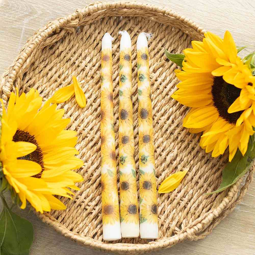 Something Different - Set of 3 Sunflower Taper Kaars - Multicolours